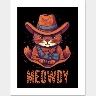 Funny Cat Cowboy Cowgirl Meow Howdy Meowdy Posters and Art